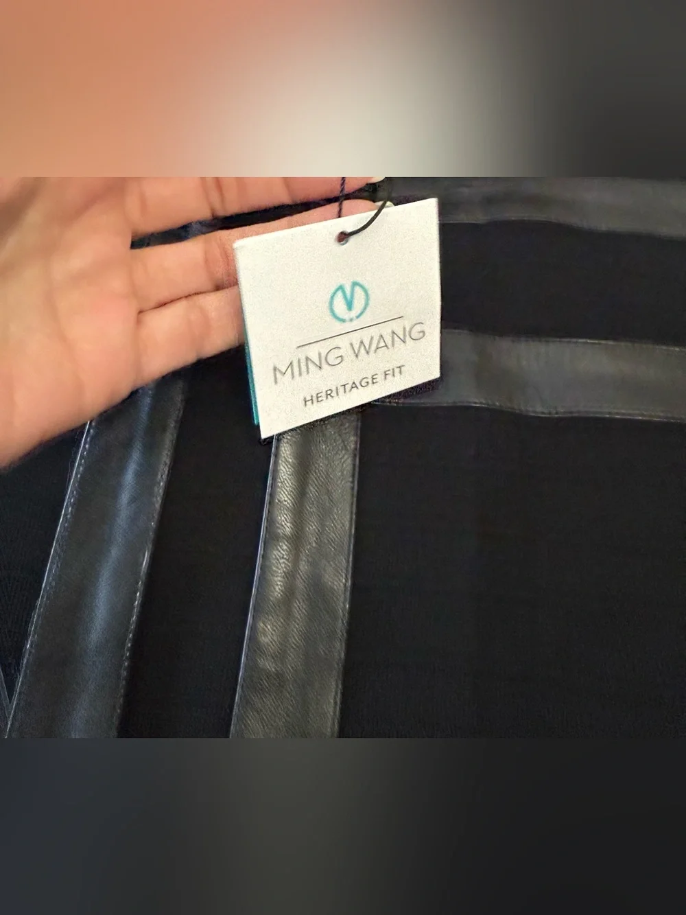 Ming Wang | SZ L | Black Long Line Cardigan Lightweight | Faux Leather Trim NWT